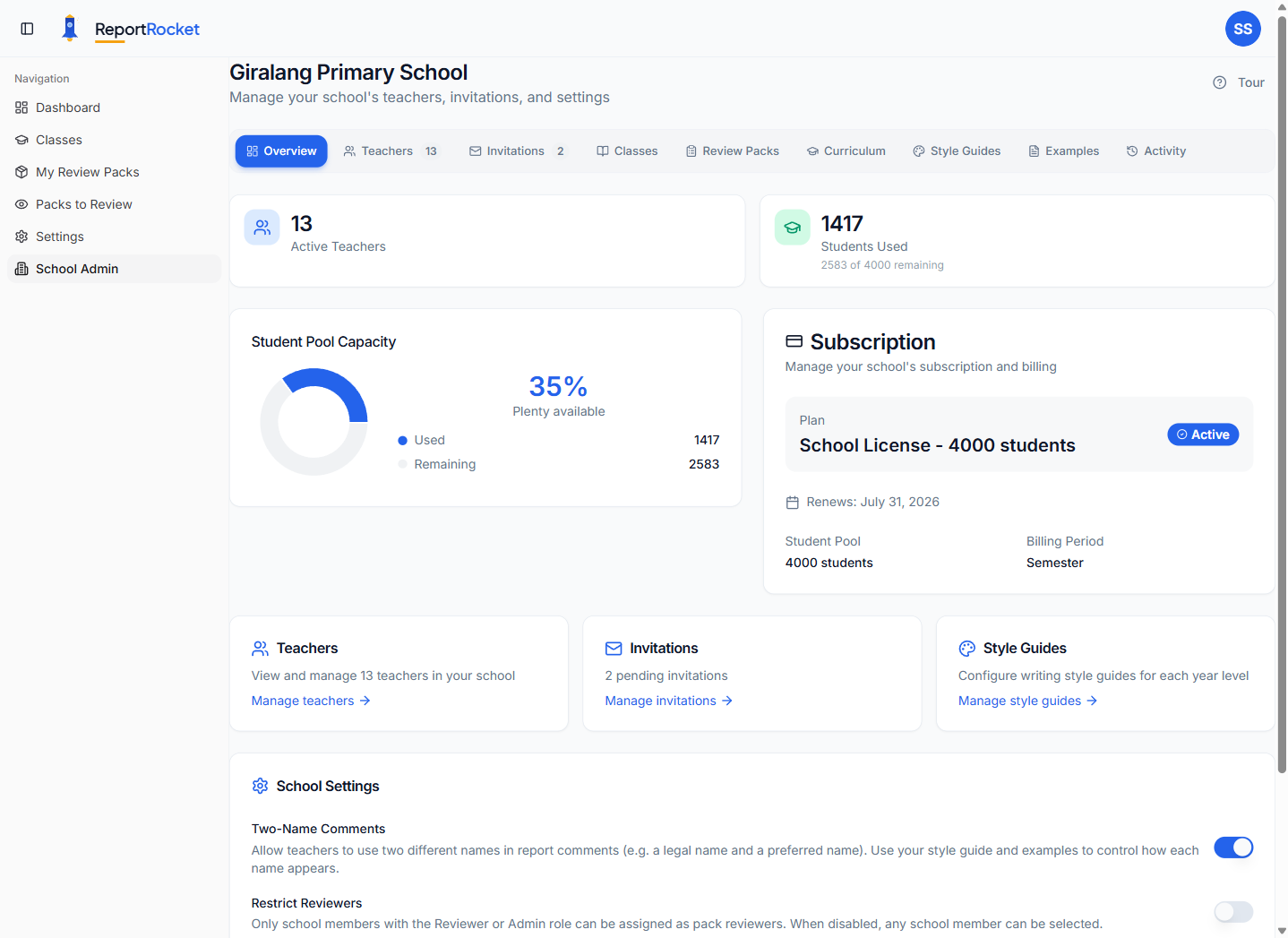 Screenshot showing Set Up Your School