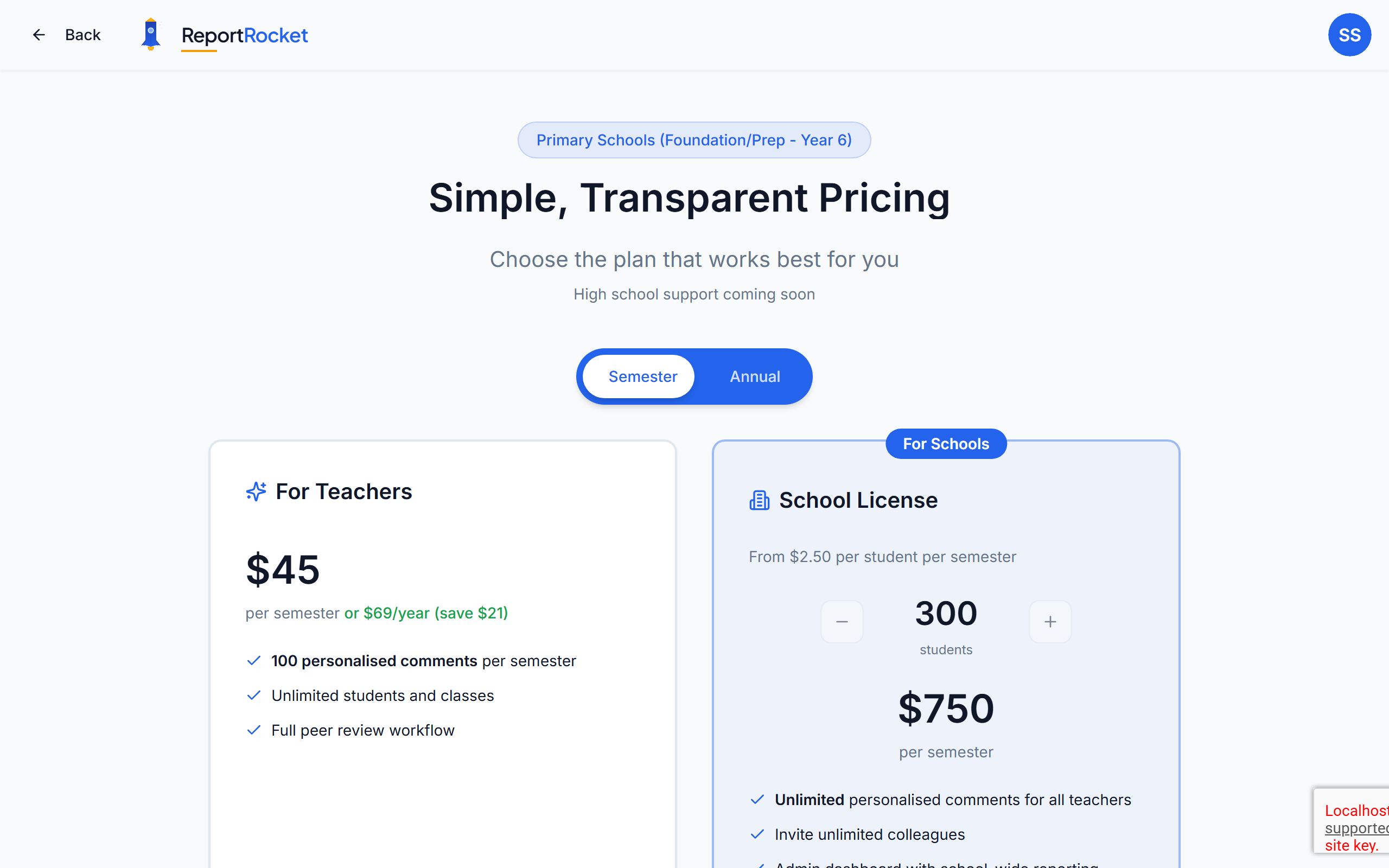 Pricing page showing credit packs and top-up options